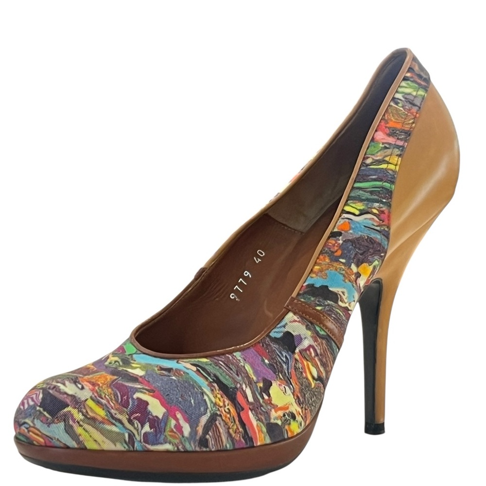 Dries Van Noten color pattern  brown leather pumps